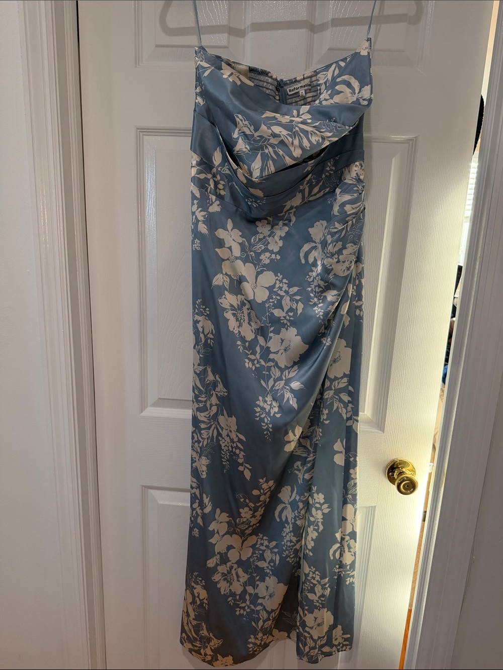 Reformation Blue Floral Wrap Maxi Skirt with Ivory Botanical Print